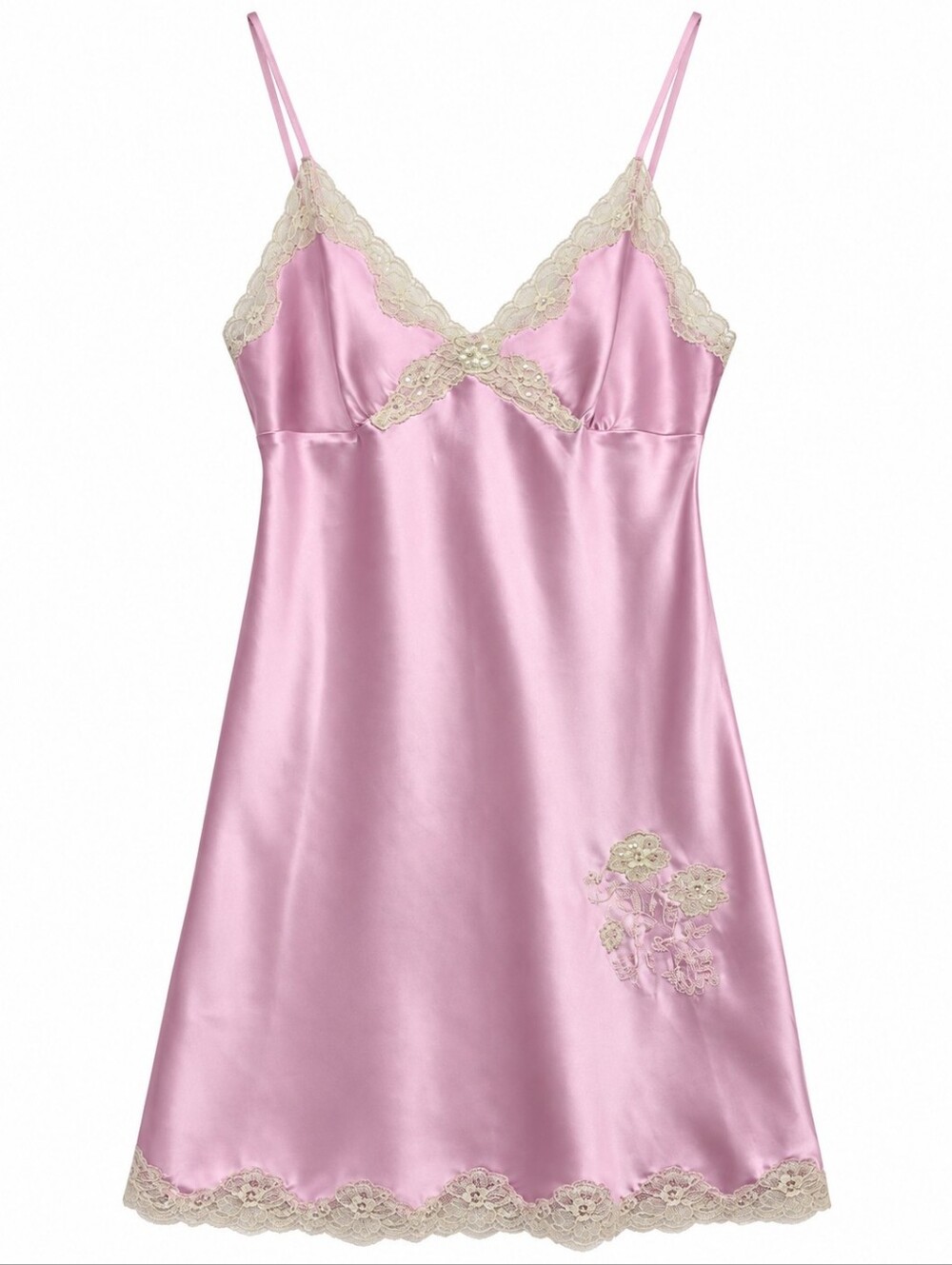 Secret Treasures Pink Satin Chemise with Cream Lace